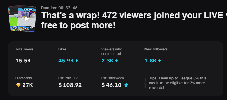 Buyer earnings screenshot